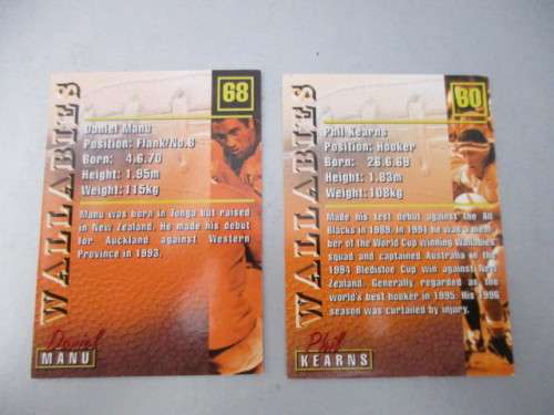 WALLABIES - RUGBY 2 TRADING CARDS - DANIEL MANU & PHIL KEARNS