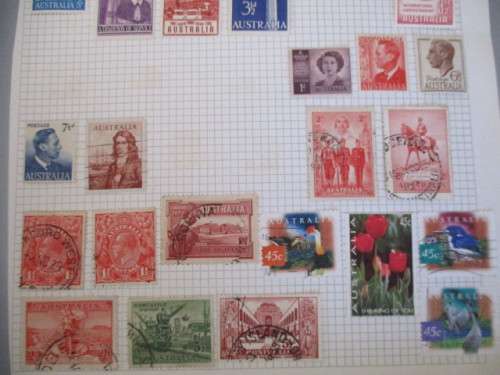PAGE OF MOUNTED MINT AND USED AUSTRALIAN STAMPS- HINGED