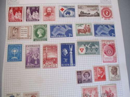 PAGE OF MOUNTED MINT AND USED AUSTRALIAN STAMPS- HINGED