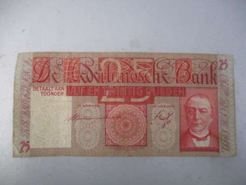 DUTCH BANK NOTE VYF EN TWINTIG GULDEN 1938 CG 080209