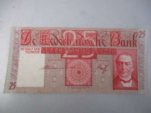 BEAUTIFUL - DUTCH BANK NOTE - VYF EN TWINTIG GULDEN 1941 LG 094852
