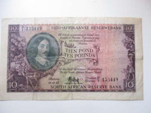 LOVELY 1952 10 POUND BANK NOTE JAN VAN RIEBEEK WATER MARK