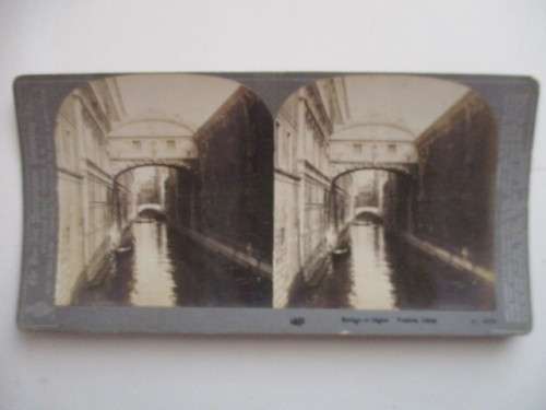VICTORIAN - STEREOSCOPE CARD - BRIDGE OF SIGHS VENICE ITALY - 1800'S