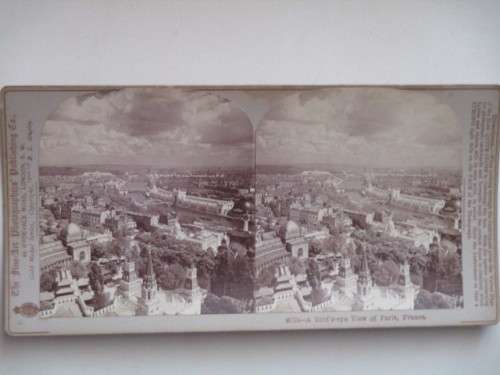 VICTORIAN - STEREOSCOPE CARD - BIRD'S EYE VIEW OF PARIS FRANCE - 1800'S