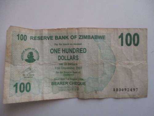 ONE HUNDRED - ZIMBABWE DOLLARS - AD 3092497 2007