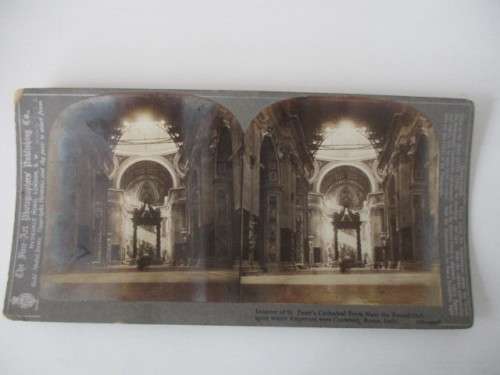 VICTORIAN - STEREOSCOPE CARD -  1800'S  -   ST. PETERS CATHEDRAL ROME ITALY