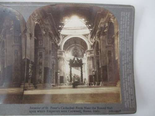 VICTORIAN - STEREOSCOPE CARD -  1800'S  -   ST. PETERS CATHEDRAL ROME ITALY