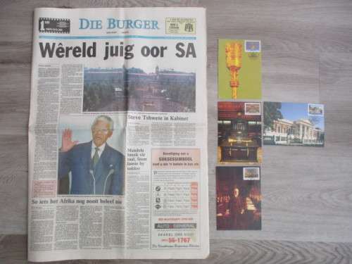 DIE BURGER - WERELD JUIG OOR SA. 1994  AND 4 FIRST DAY SHEETS PARLIAMENT
