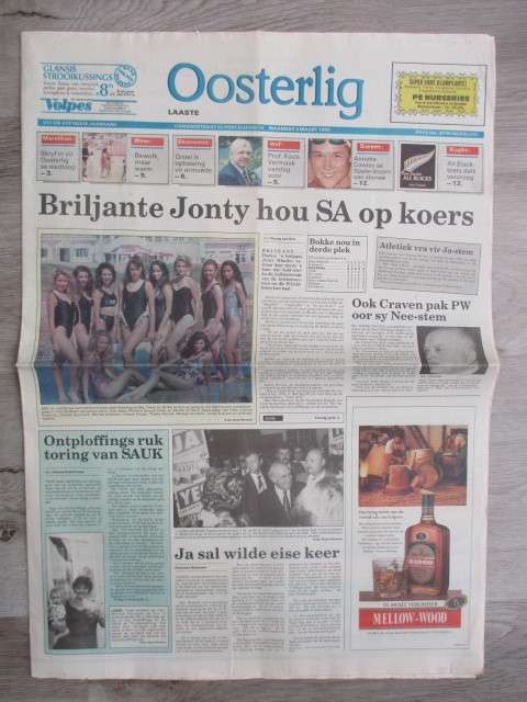 OOSTERLIG 1992 - LAASTE - KOERANT PORT ELIZABETH