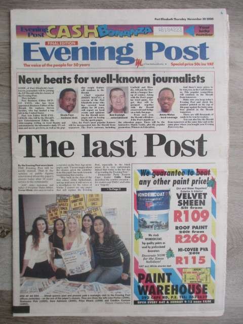 NEWSPAPER - THE EVENING POST - FINAL EDITION -  2000