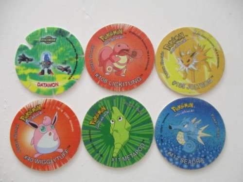 POKEMON AND DIGIMON SIMBA TAZOS  -  6 PIECES