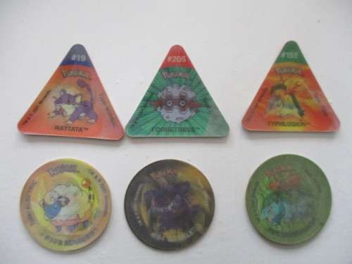 POKEMON 3D TRI TAZOS AND 3D ROUND TAZOS - 6 PIECES