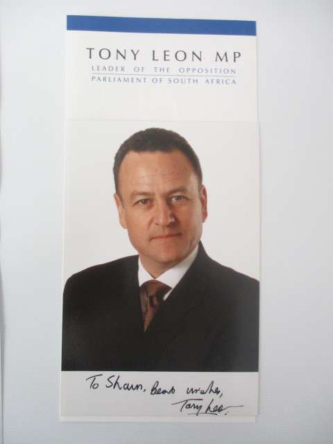 AUTOGRAPHED / SIGNED - TONY LEON - OPPOSITION LEADER  DA