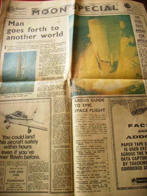 SUPPLEMENT CAPE ARGUS MOON SPECIAL 1969 MAN GOES FORTH TO ANOTHER WORLD PAPER