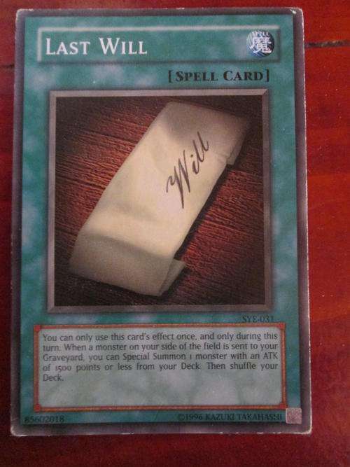 YU-GI-OH LAST WILL PLAYED CARD