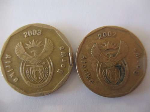 SOUTH AFRICA  - 50c x2 coins  CRICKET AND SOCCER - 2003-2002  (4)