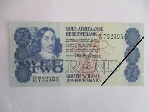 SOUTH AFRICA R2 RAND BANK NOTE - SERIAL NUMBER - A2/10  - 752305 GREAT CONDITION
