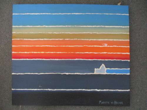 BEAUTIFUL ABSTRACT PAINTING BY FAMOUS SOUTH AFRICAN ARTIST - MARIETTE VD HEEVER 54cm X 48cm