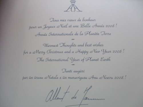 LOVELY CHRISTMAS CARD FROM PRINCE ALBERT OF MONACO  - 2008 AND ENVELOPE