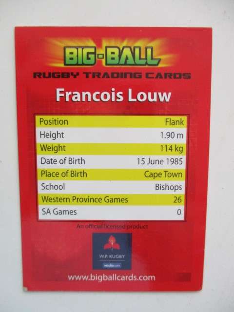 LOVELY RUGBY  TRADING CARDS - FRANCOIS LOUW AND HANYANI SHIMANGE W.P
