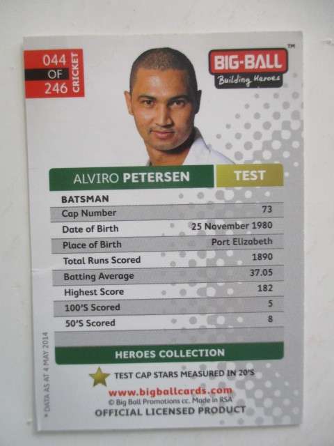 2 CRICKET  TRADING CARDS ALVIRO PETERSEN  AND HASHIM AMLA