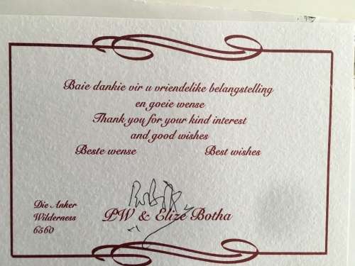 LOVELY LOT OF PRESIDENT P.W BOTHA MEMROBELIA  INCLUDING AUTOGRAPH