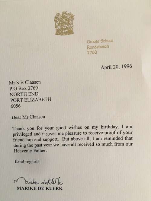 LOVELY LOT OF MARIKE DE KLERK MEMROBELIA UP FOR GRABS INCLUDING AUTOGRAPHS FORMER PRESIDENT WIFE