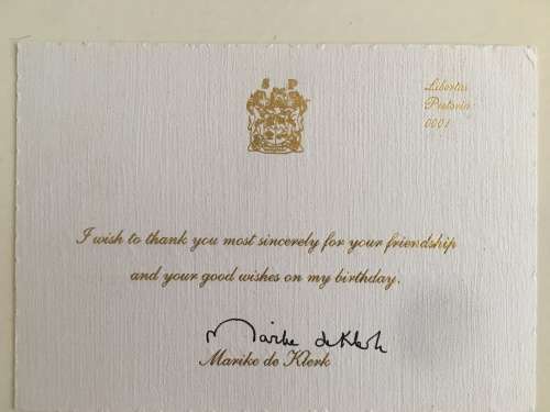 LOVELY LOT OF MARIKE DE KLERK MEMROBELIA UP FOR GRABS INCLUDING AUTOGRAPHS FORMER PRESIDENT WIFE