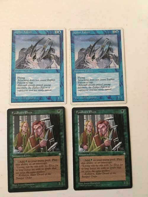 MAGIC THE GATHERING - 2 HALF SETS - FYNDHORN ELVES X 2 - ZEPHYR FALCON X 2 -  CARDS X 4