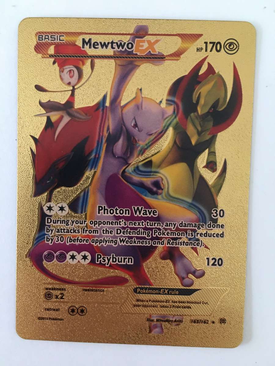 LOVELY GOLD PLASTIC TRADING CARD POKEMON - MEWTWO - 2015