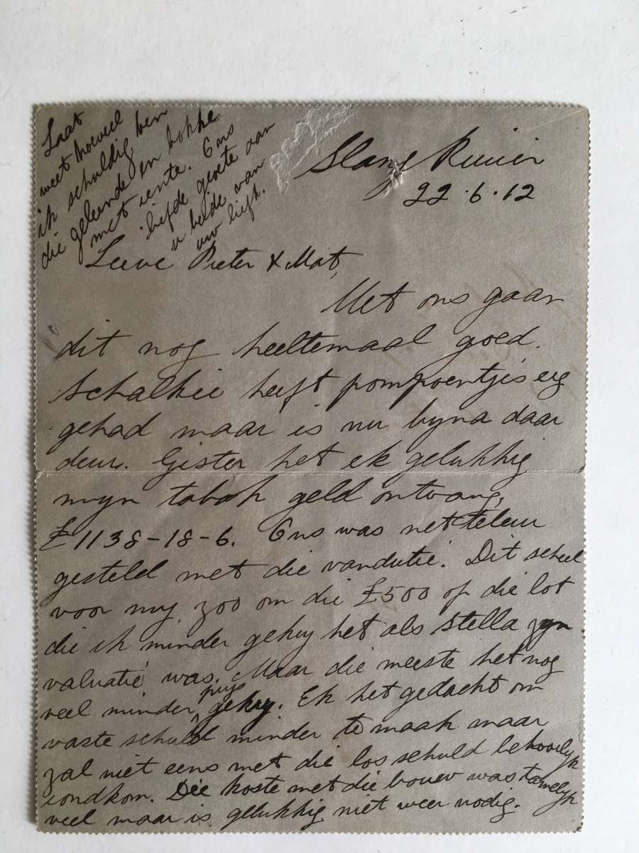 LOVELY VINTAGE LETTER CARD FROM OUMA RACHEL ELIZABETH MALAN - 1857-1931 TO SON PIETER ANDRIES MALAN