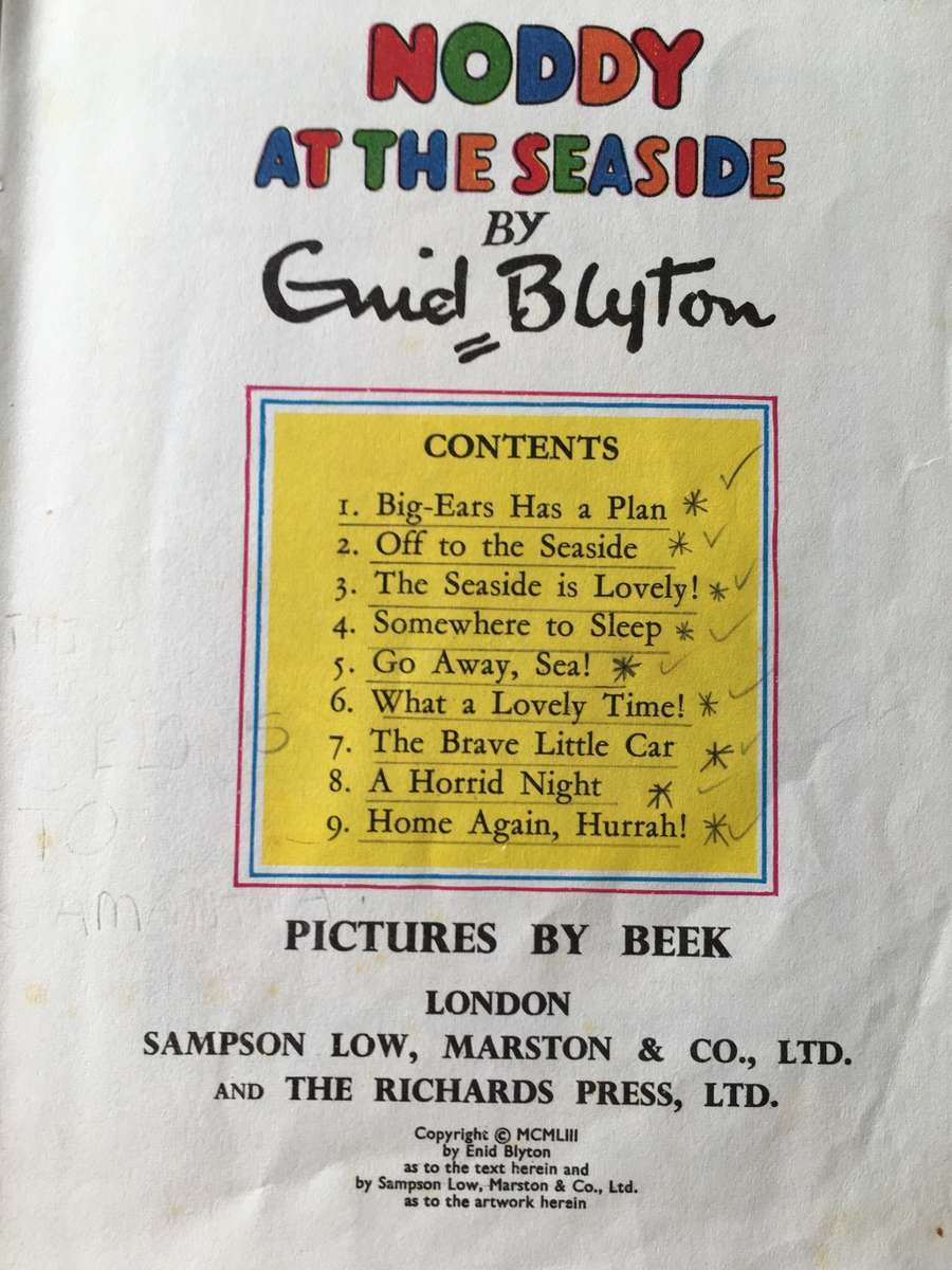 LOVELY VINTAGE HARD COVER NODDY BOOK NO. 7 - NODDY AT THE SEASIDE - 1953