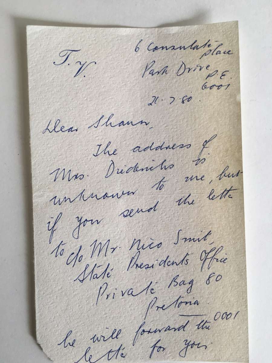 LOVELY LETTER  FROM FORMER PRESIDENT WIFE MRS TINI VORSTER  - 1980