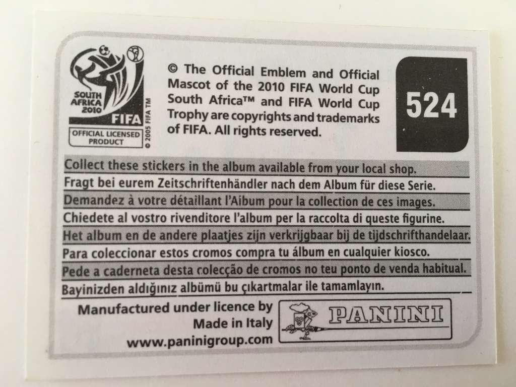 SOCCER PANNINI STICKER NO. 524