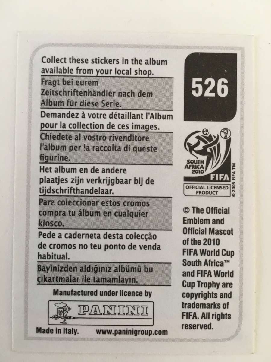SOCCER PANNINI STICKER NO. 526