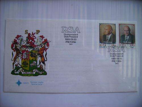 F W De Klerk & Coat of Arms First Day Cover