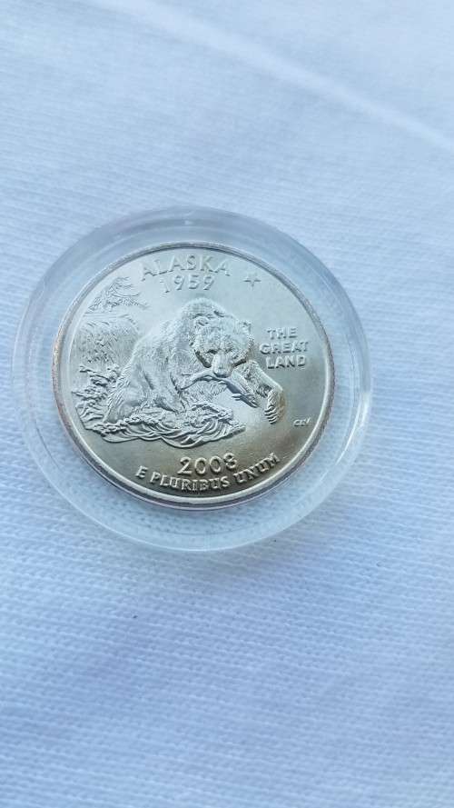 *UNC* 2008 Alaska Quarter Dollar (Denver Mint) coin in capsule. High Quality Specimen.