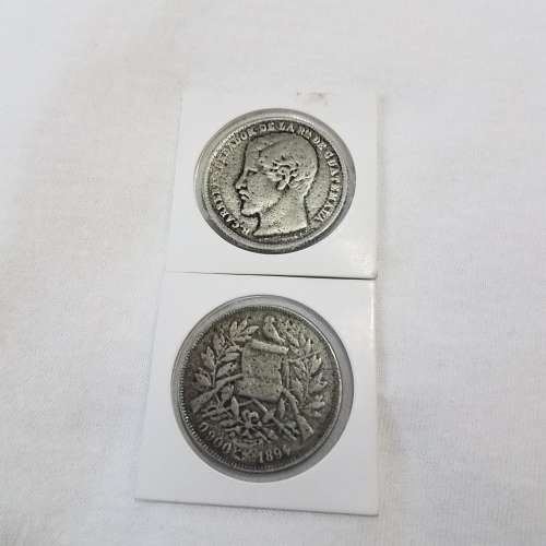 90% Silver coin Set. Central America 1869 & 1894 (Set of 2 coins) App.Weight 45 grams