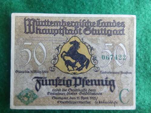 GERMANY .. NOTGELD ..  50 PFENNIG.. 1921 ... STUTTGARD