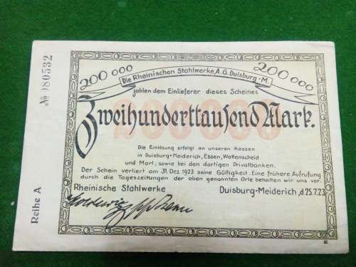 GERMANY .. NOTGELD .. 200 000 MARK .. DUISBURG 1923