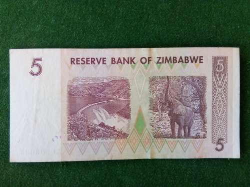 ZIMBABWE 5 DOLLARS 2007 ... VERY GOOD CIRCULATED