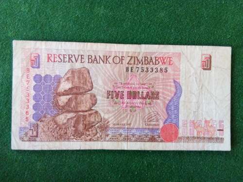 ZIMBABWE 5 DOLLARS .. FAIR CIRCULATED