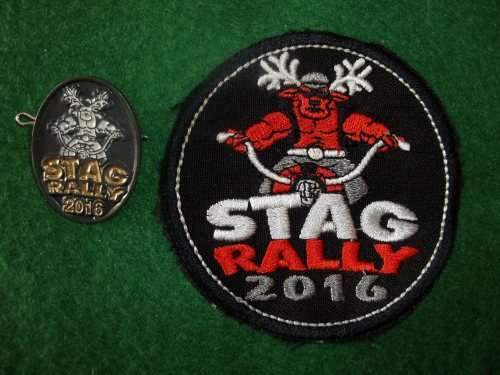 LOT OF 2 X 2016 STAG RALLY BIKER BADGES. 1 METAL 1 CLOTH (UNUSED)
