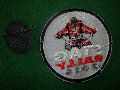 LOT OF 2 X 2016 STAG RALLY BIKER BADGES. 1 METAL 1 CLOTH (UNUSED)
