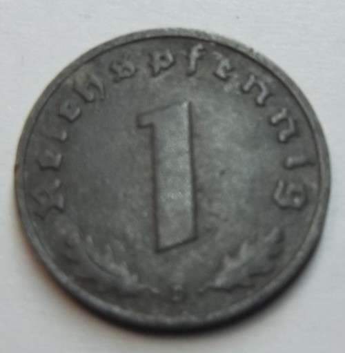 GERMAN THIRD REICH 1942 (D) ZINC 1 PFENNIG COIN.