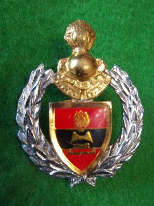 SADF - 2 FIELD ENGINEER REGT BERET BADGE (2 PIECE) - SCREW LUGS INTACT