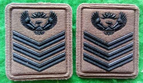 UNUSED - SANDF - SSGT COLLAR RANK BADGE PAIR - IRON ON - UNUSED