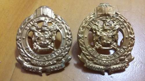 SA RAILWAY POLICE GILDING COLLAR PAIR - PINS INTACT