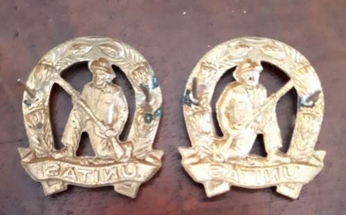 SADF GILDING COMMANDO UNIT COLLAR BADGE PAIR -- PINS INTACT