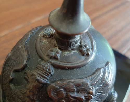 MINIATURE GERMAN WW1 SPIKED HELMET STATUETTE ON STAND